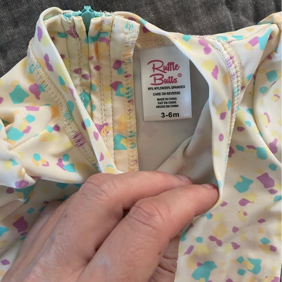Ruffle Butts long sleeve swim bathing suit 3-6 months yellow teal ties bows - Picture 2 of 5